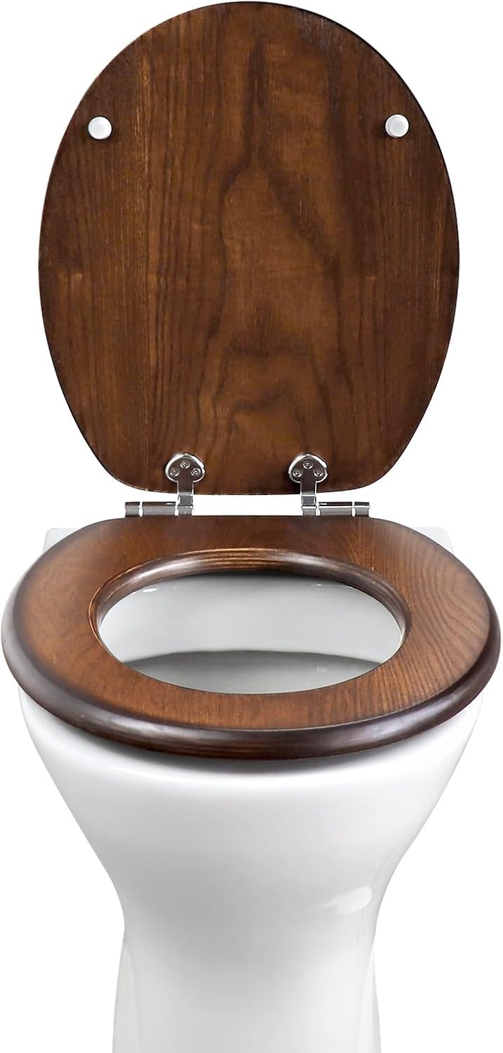 Plywood Wooden Toilet Seat Soft Close Solid Wood Oval Easy Clean Metal Hinges