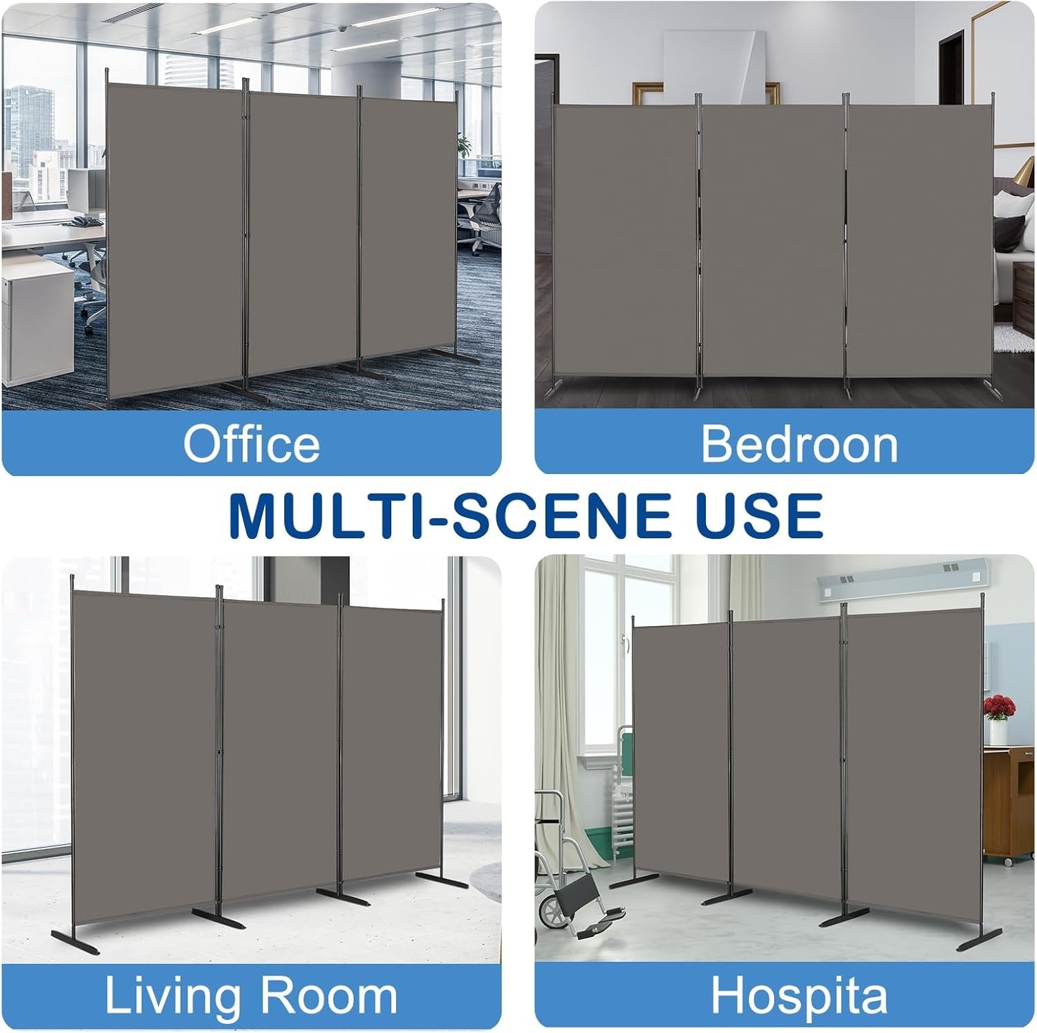 3 Panel Grey Folding Room Divider Privacy Screen Partition for Office Bedroom