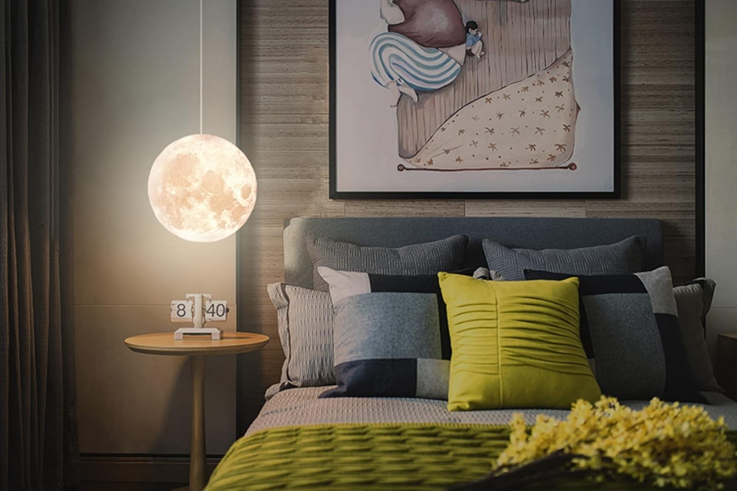 Moon Pendant Ceiling Light Shade 22cm 3D Printed Lunar E27