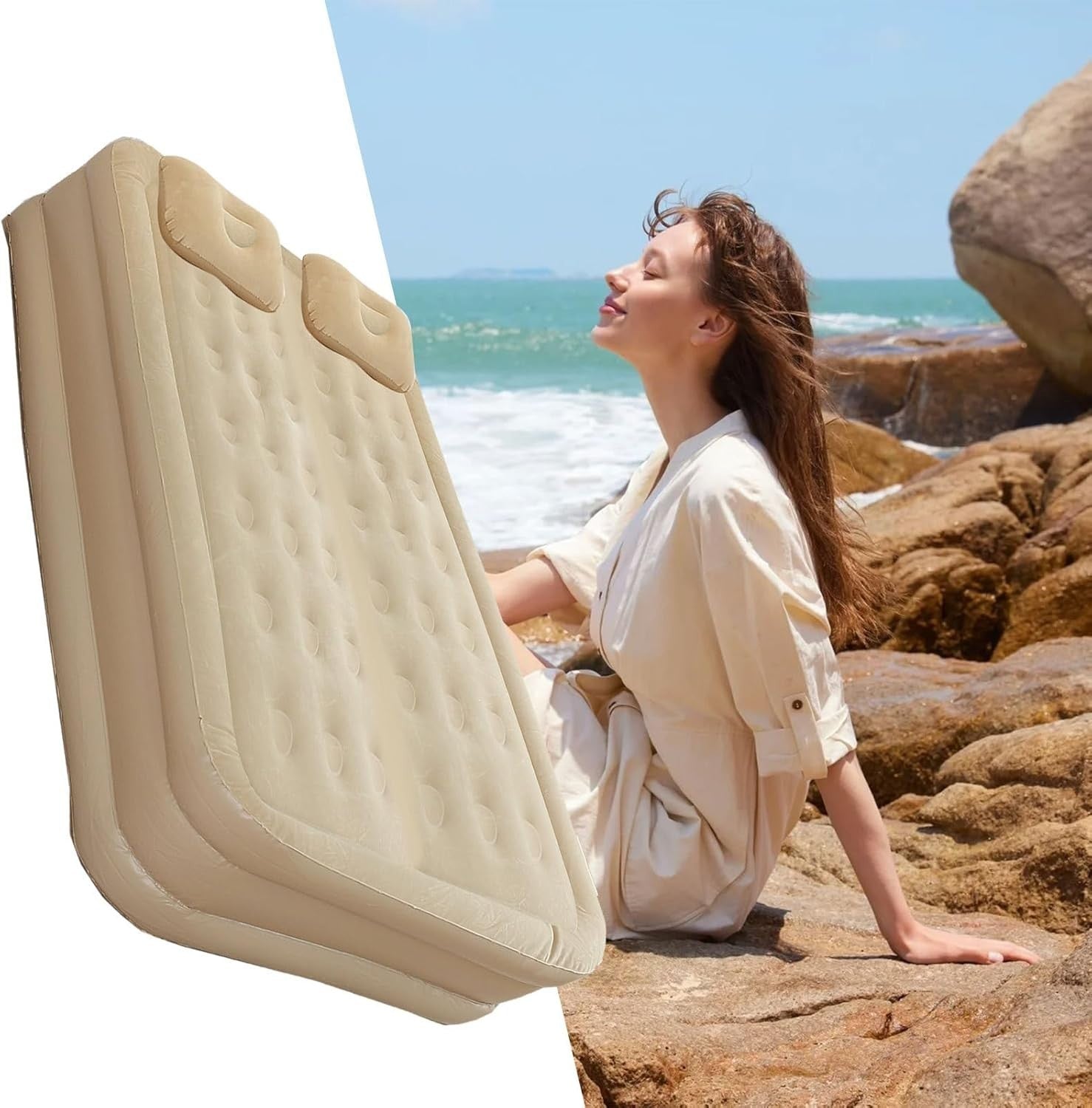 Automatic Inflatable Twin Air Mattress with Built-in Pump & Flocked Top