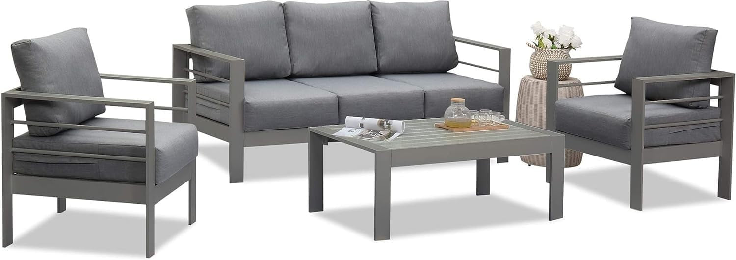 Luxury Grey Aluminium Outdoor Sofa Set 5pc Patio Garden Furniture
