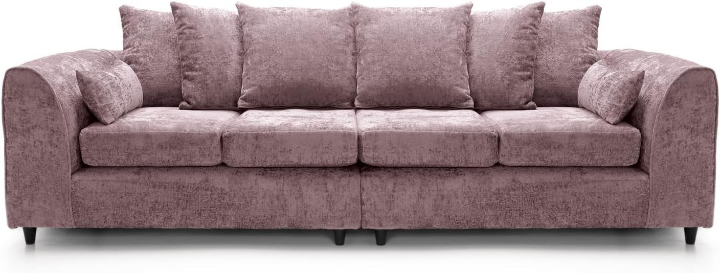 4 Seater Sofa Pink Chenille Large Couch Modern Deep Seat Living Room Seating