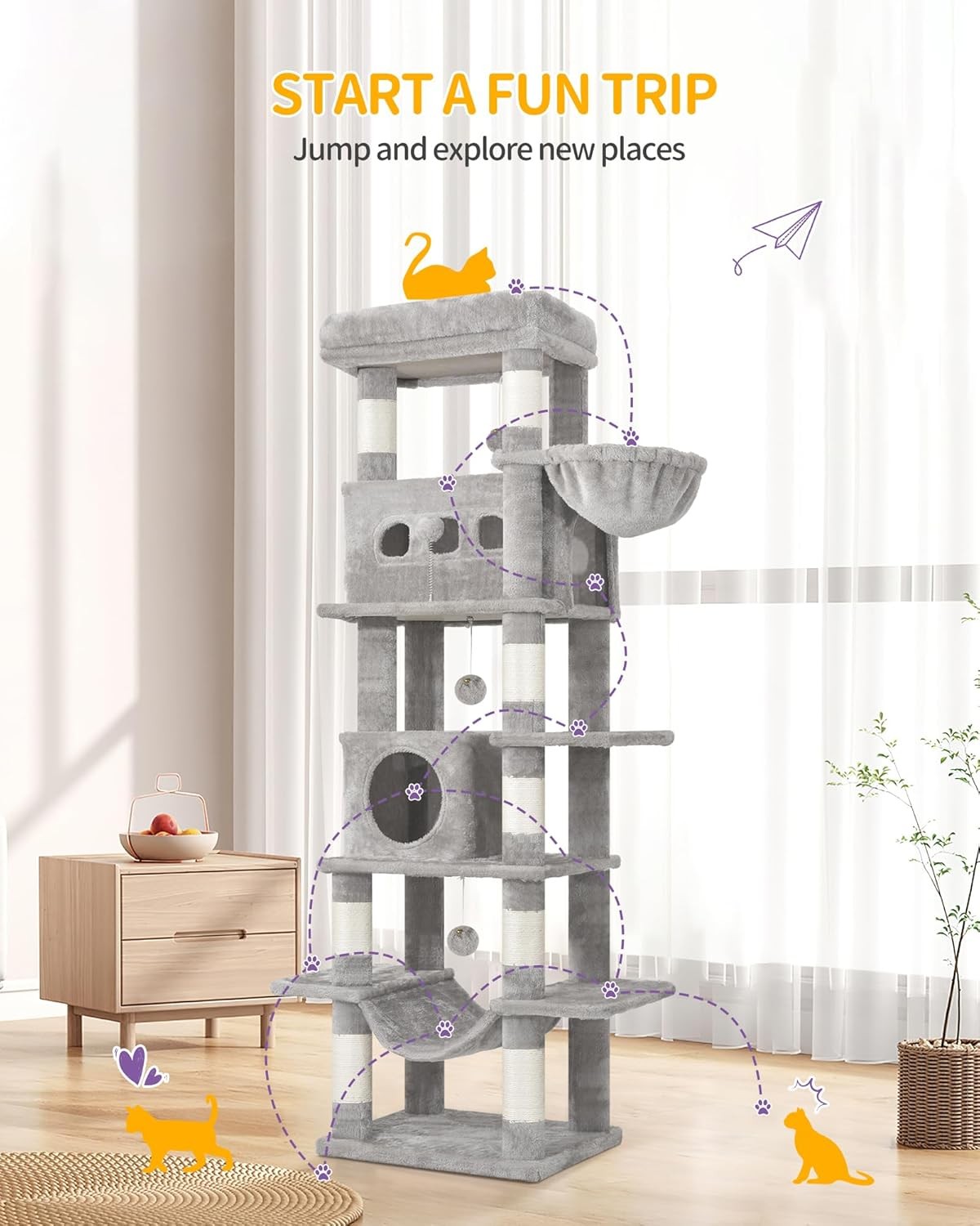 170cm Tall Cat Tree Tower Multi-Level Scratching Posts Condos Large