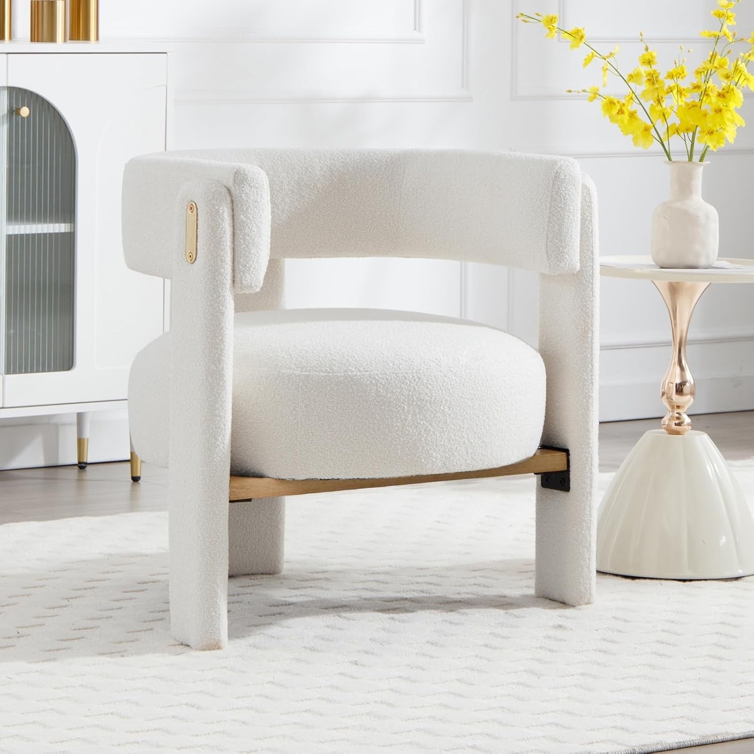 White Faux Fur Accent Chair Padded Tub Barrel Lounge Chair