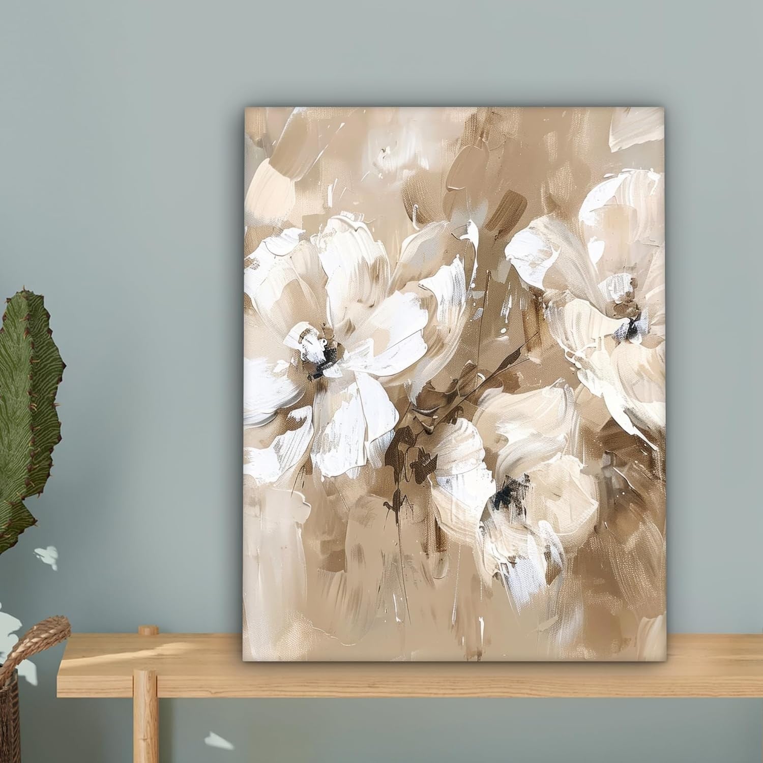 Beige Watercolor Flower Canvas Wall Art 30x40cm Framed