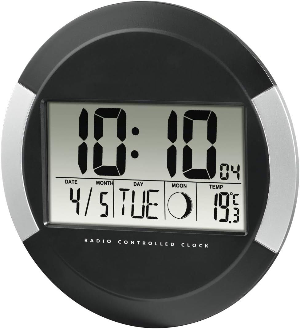 Wireless Radio Controlled Digital Wall Clock Temp Date Large Display Modern