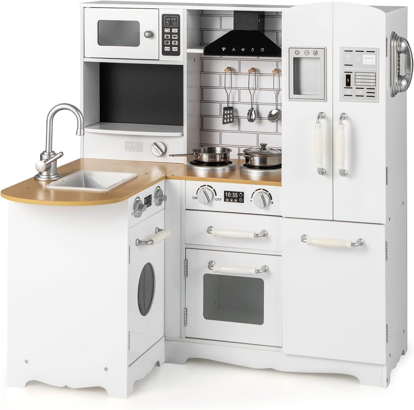 Kids Corner Wooden Play Kitchen White 11-in-1 Toy Cooking Set