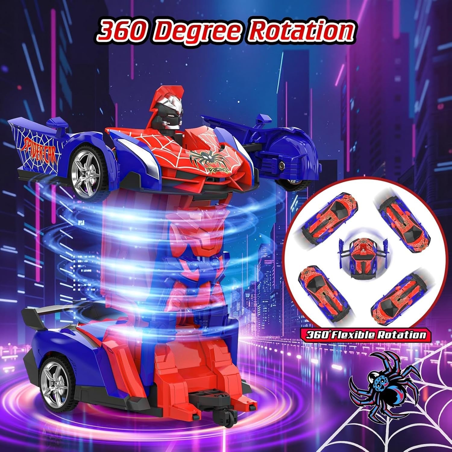 Spider Transforming RC Car 1:18 Robot Car Toy – 360° Spinning Remote Control