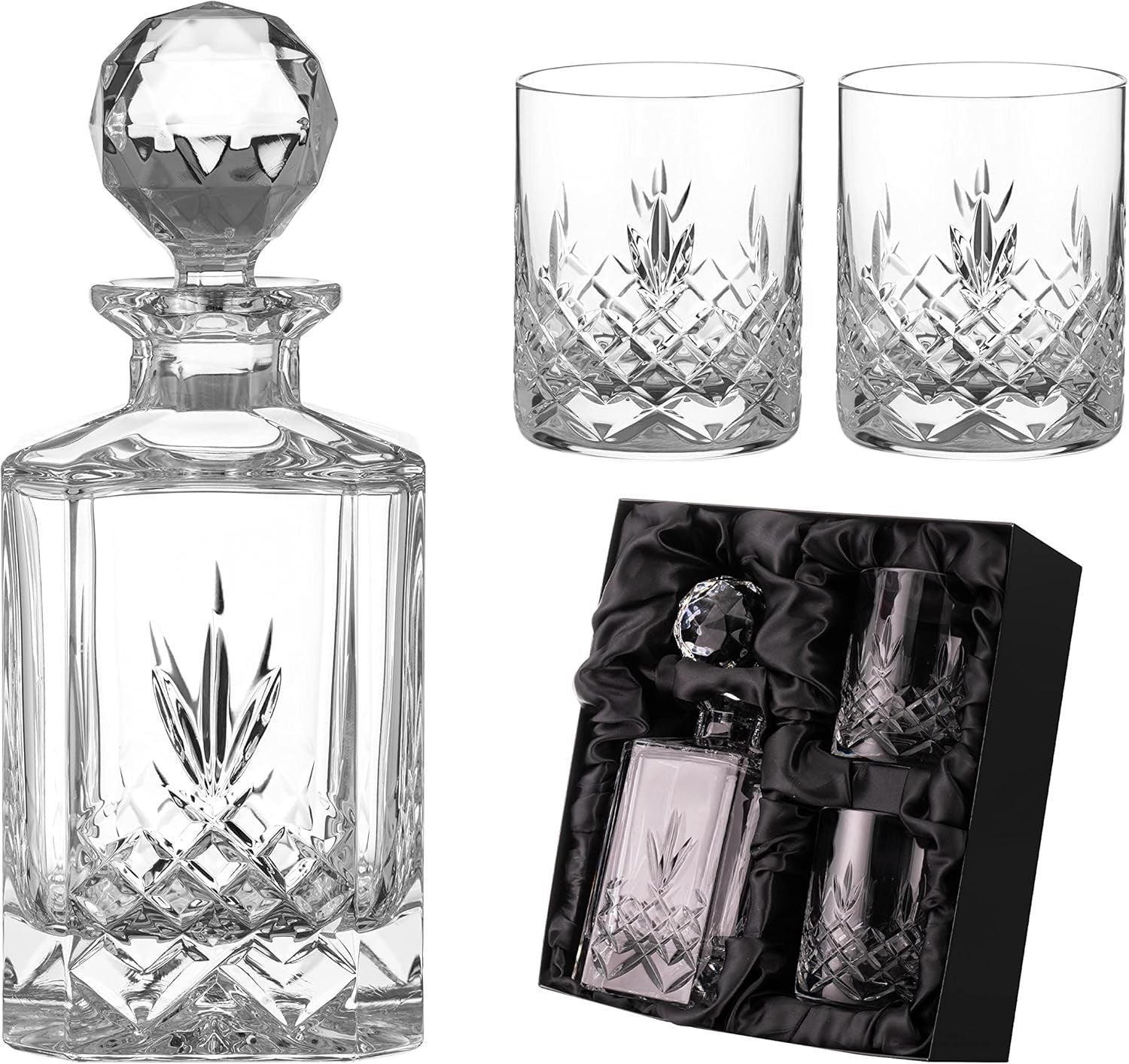 Crystal Whiskey Decanter Set 800ml with 2 Tumblers Luxury Gift Box Set