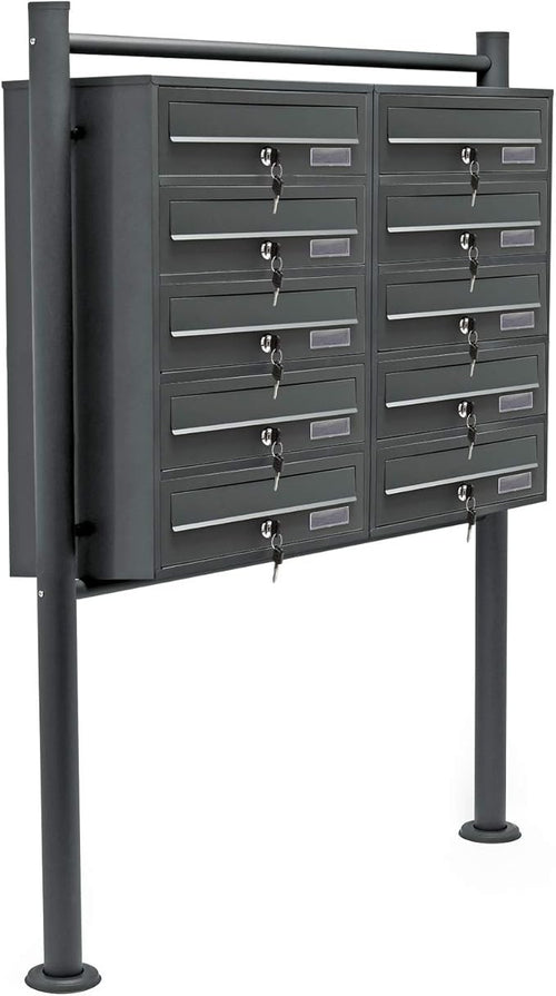 Outdoor Multi Slot Mailbox Cluster 10 Lockable Units Anthracite Steel Secure