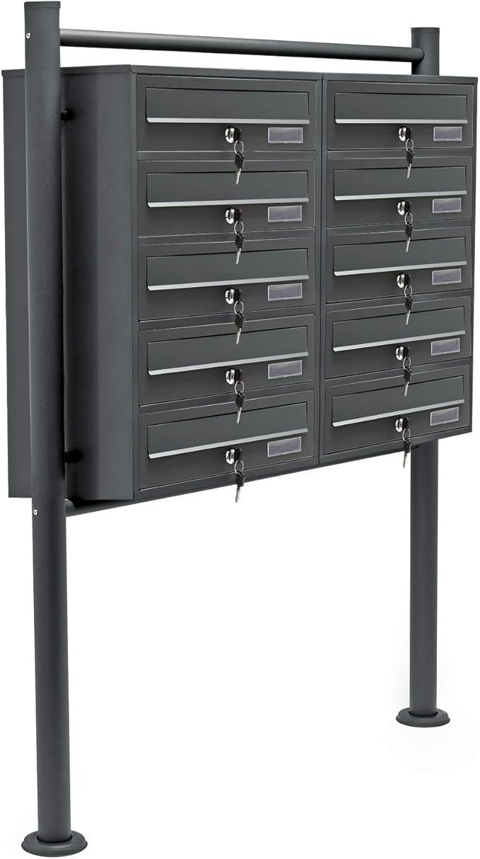 Outdoor Multi Slot Mailbox Cluster 10 Lockable Units Anthracite Steel Secure