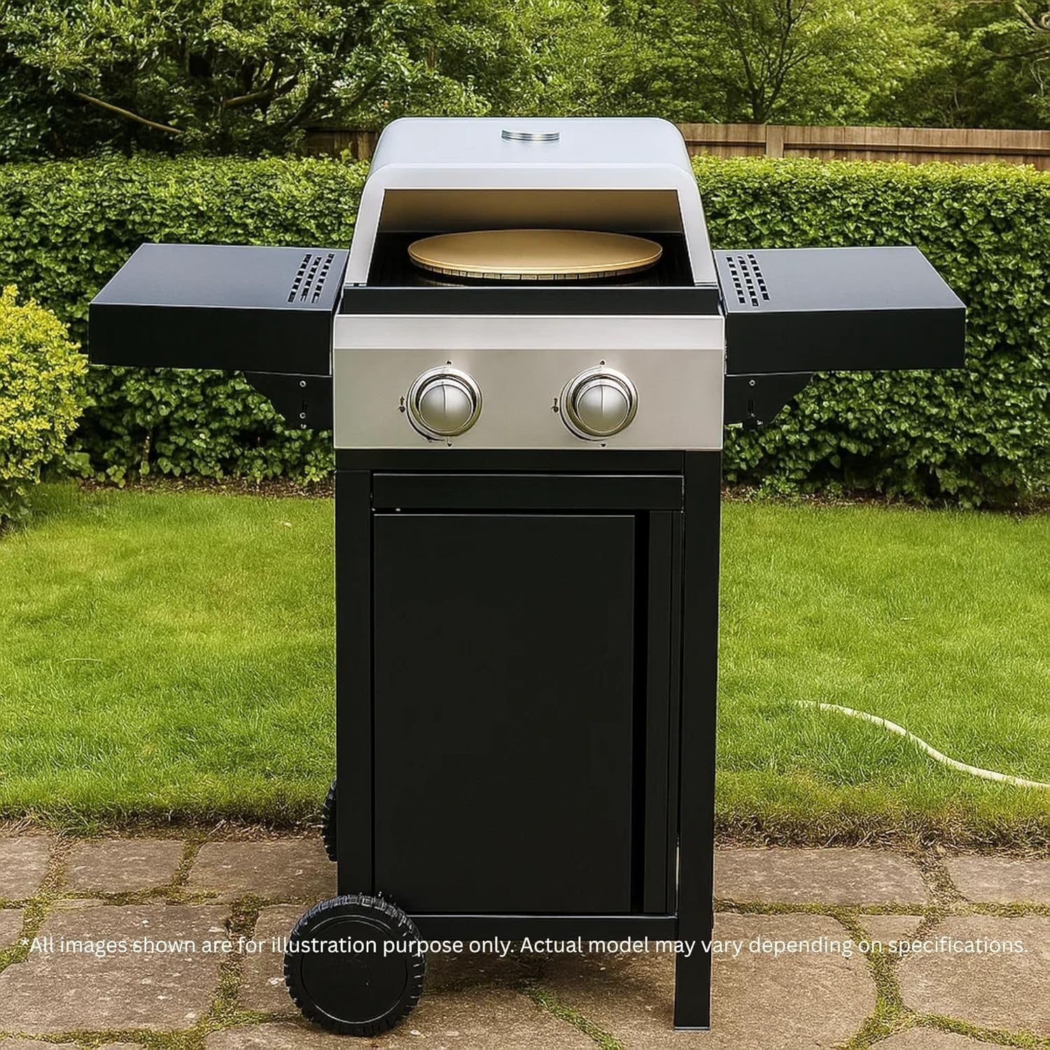 2 Burner Gas BBQ Grill with Pizza Oven Stone | Cast Iron Grates