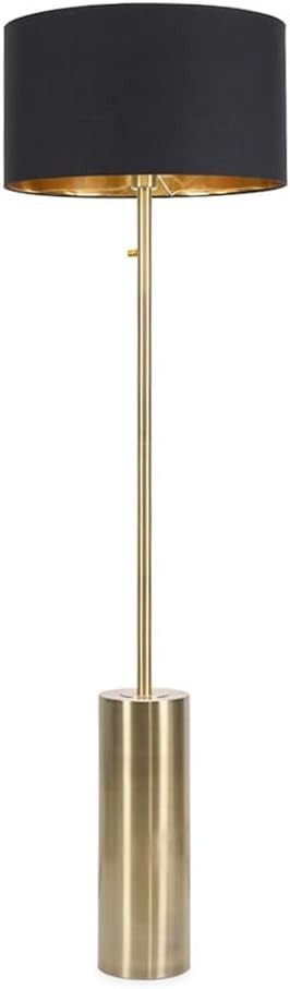 Antique Brass Floor Lamp with Black/Gold Shade & Dimmer, Includes Bulb