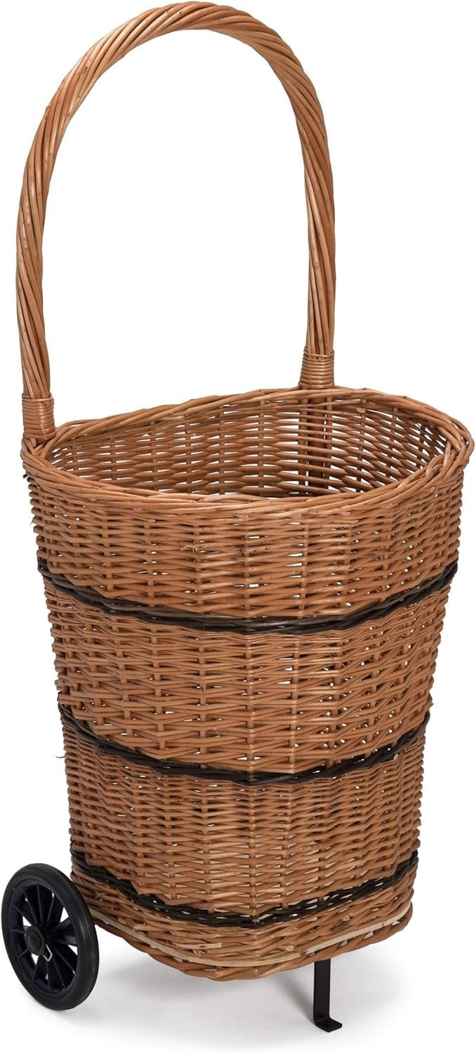 Wicker Trolley Basket with Wheels – Eco Handwoven Log Holder 35x45x58cm