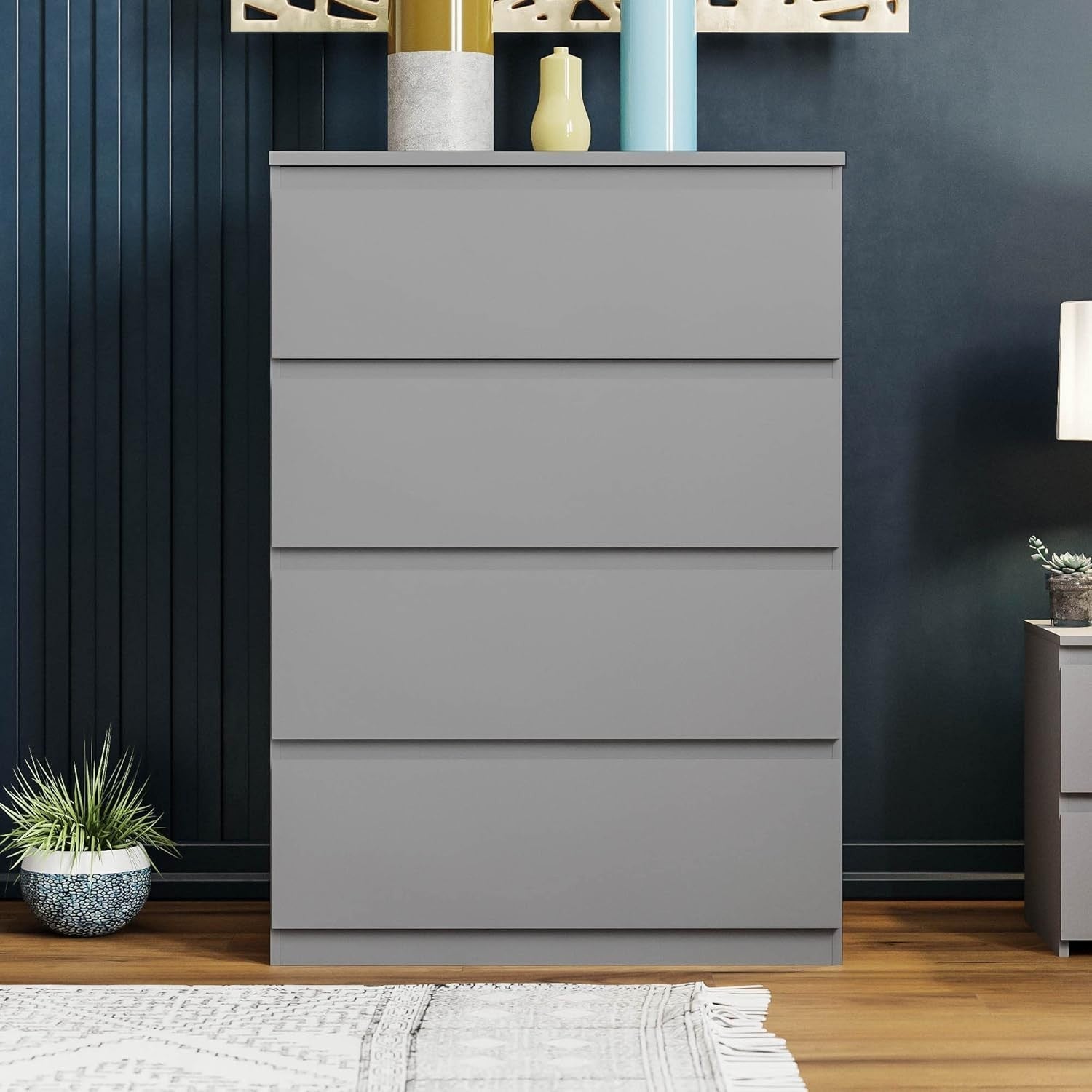 Modern 4 Drawer Chest Grey Storage Unit | Bedroom Living Room Cabinet