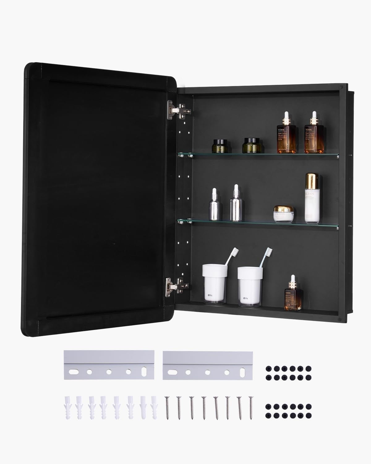 Bathroom Mirror Cabinet 61x76cm Wall Mounted 2-Layer Adjustable Shelves