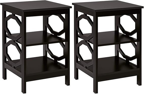 2-Tier Coffee Brown Bedside Tables – Modern 3-Tier Nightstands with Storage Shel