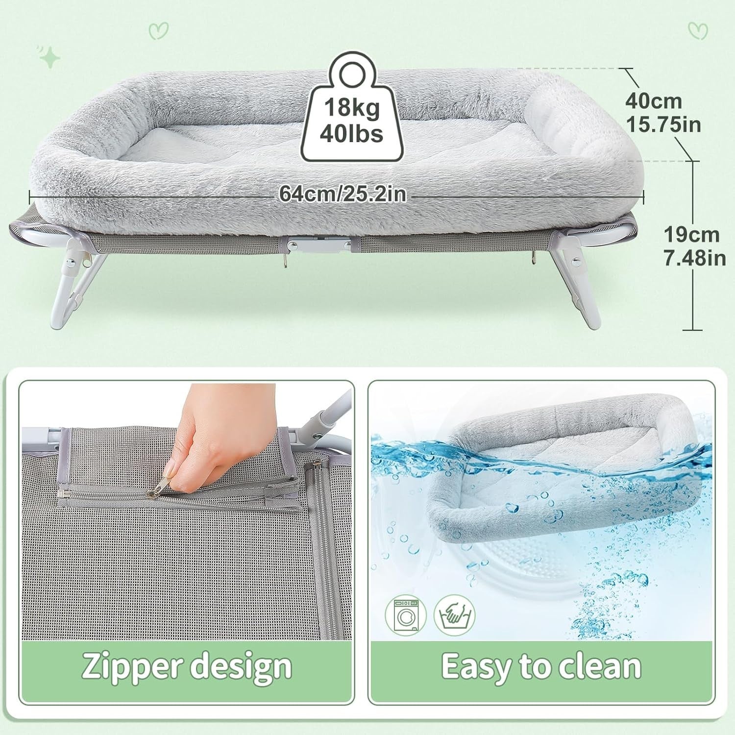 Raised Cat Bed Foldable Pet Hammock Elevated Kitten Puppy Cot Washable
