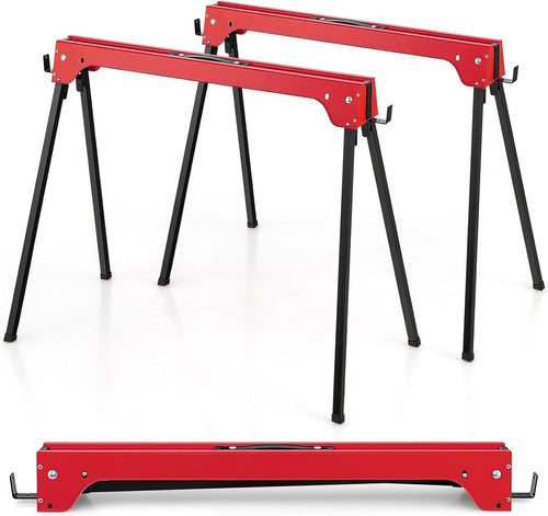 Folding Sawhorse Twin Pack Heavy Duty 454kg 2x4 Support Arms Red 92x48