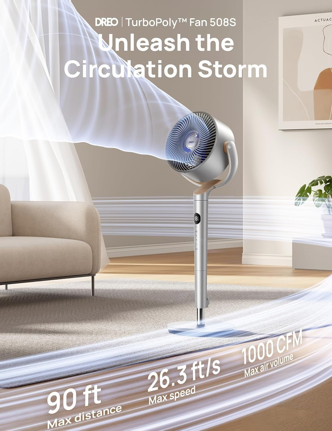 40" Smart Standing Fan Quiet 9-Speed WiFi Voice Control 12H Timer Oscillating