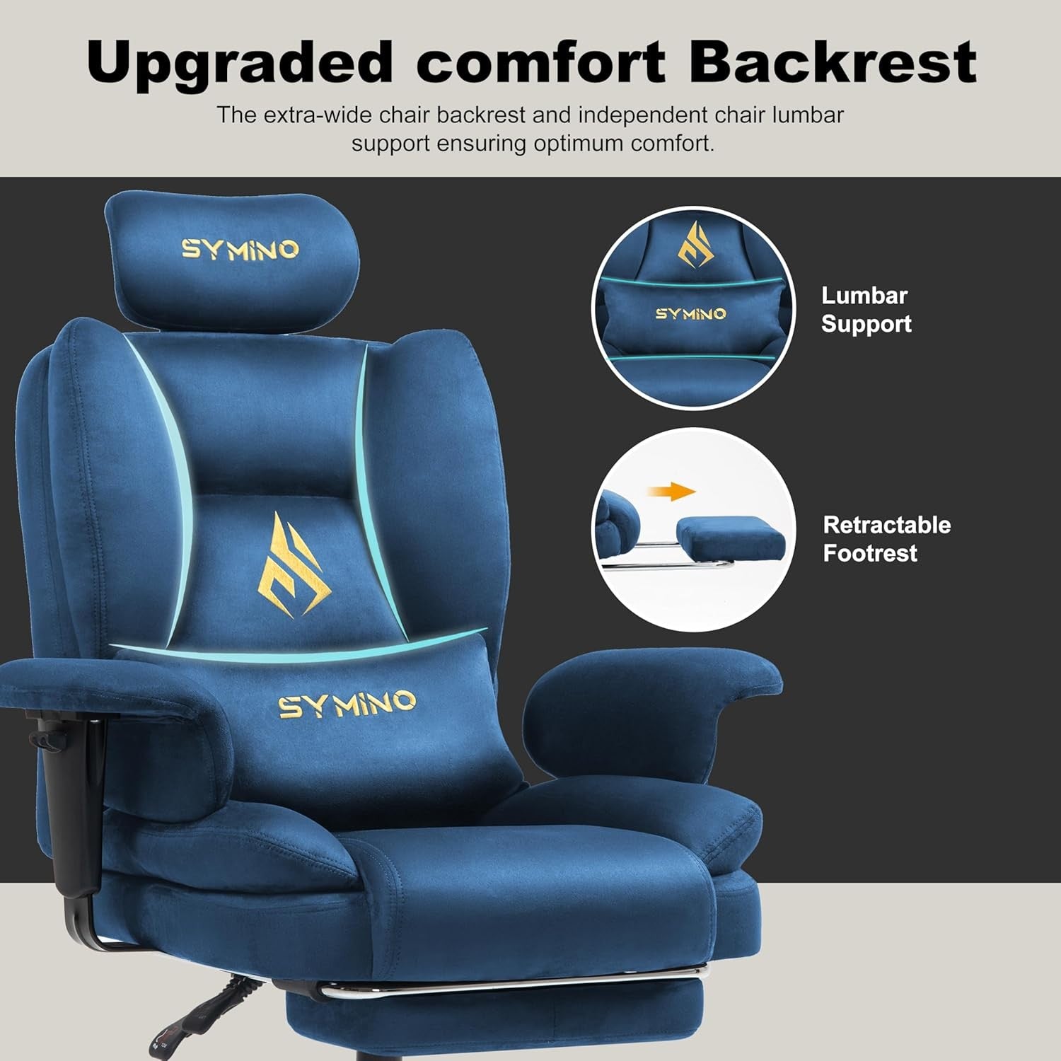 Ergonomic Gaming Chair w/ Footrest Pocket Spring Support Blue