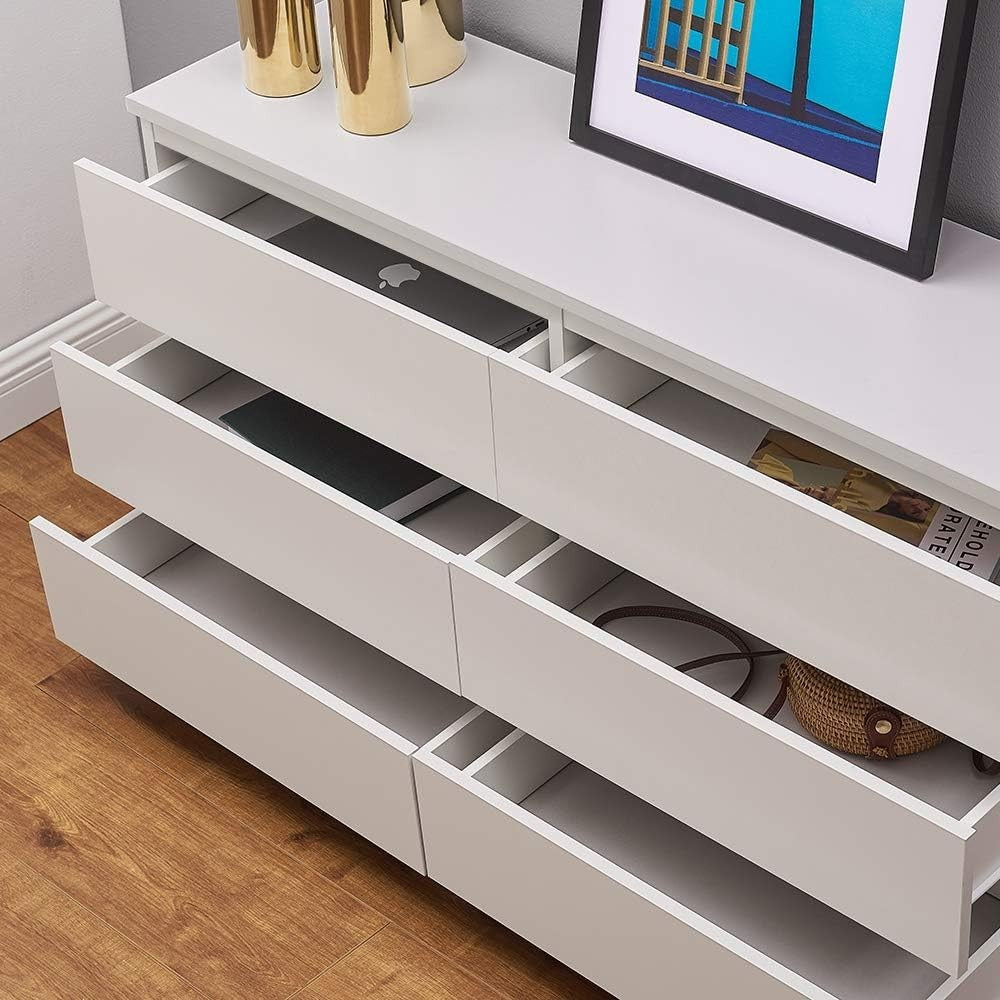 White 6 Drawer Chest | Wide Bedroom Storage Unit | Modern Flat-Pack Cabinet