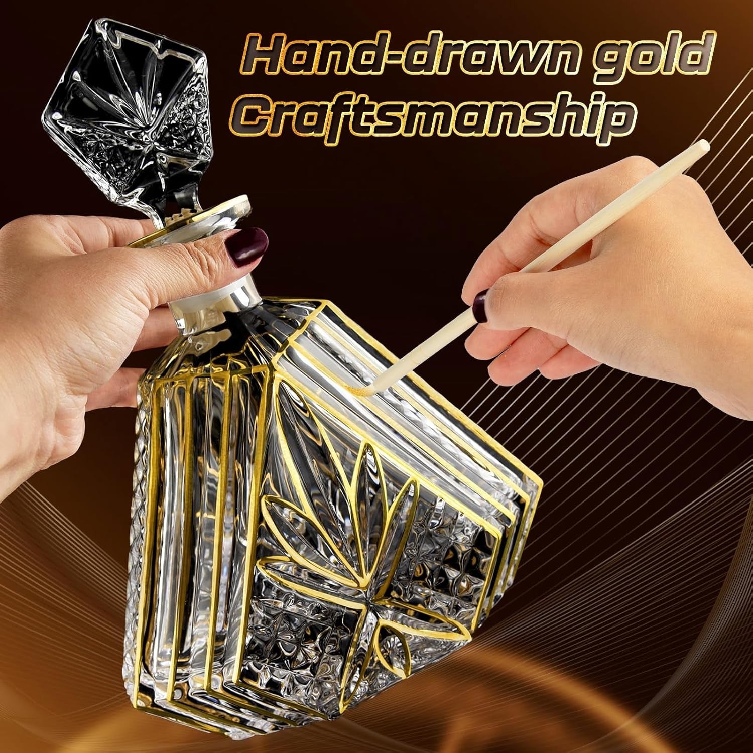 Gold Crystal Whiskey Decanter Set 600ml with 2 Glasses – Luxury Gift for Men