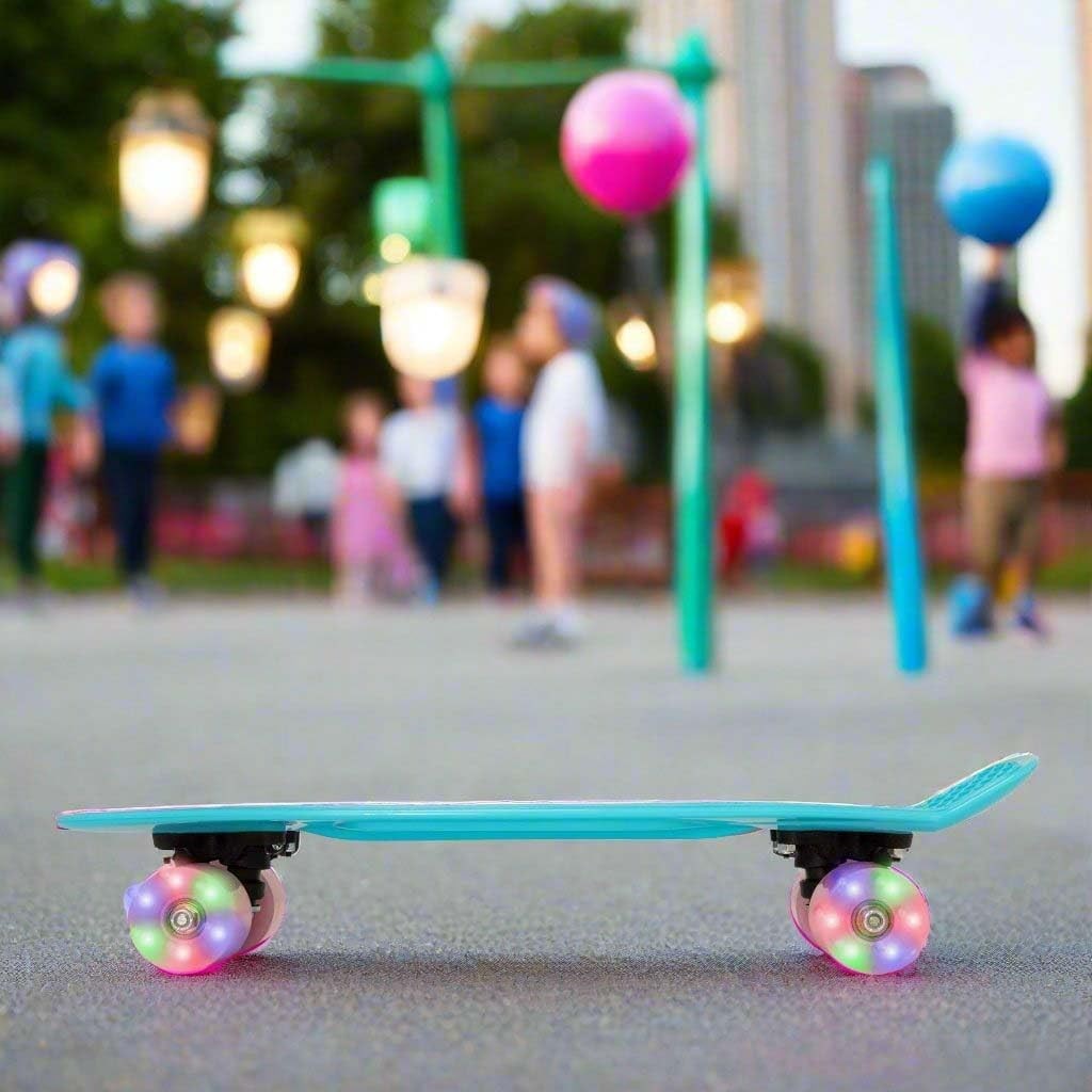22" Kids Light-Up Penny Board Mini Cruiser | Beginner Skateboard | Baby Blue