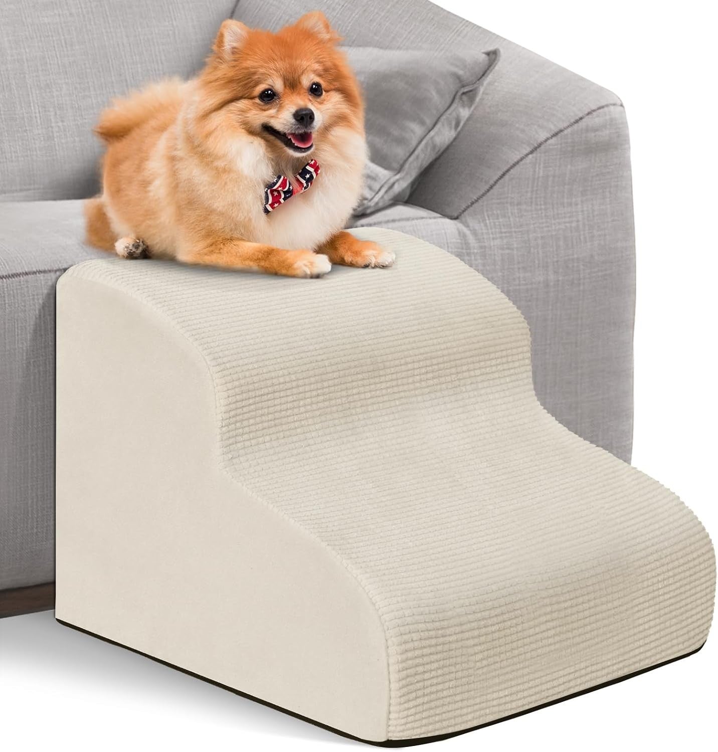 2 Step Dog & Cat Stairs Foam Ramp Non Slip Beige 40x55x30cm