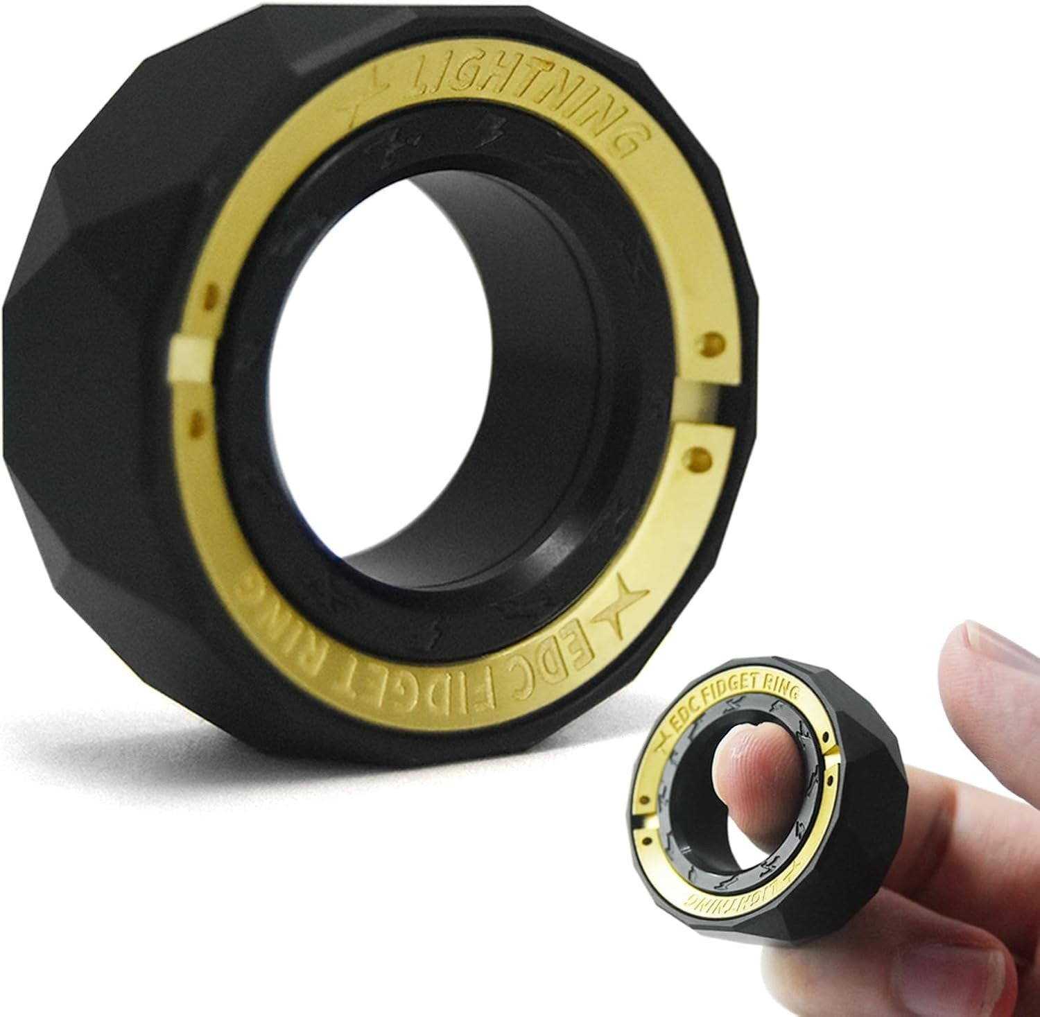 Black Lightning Fidget Ring Metal Click Slider Stress Relief ADHD