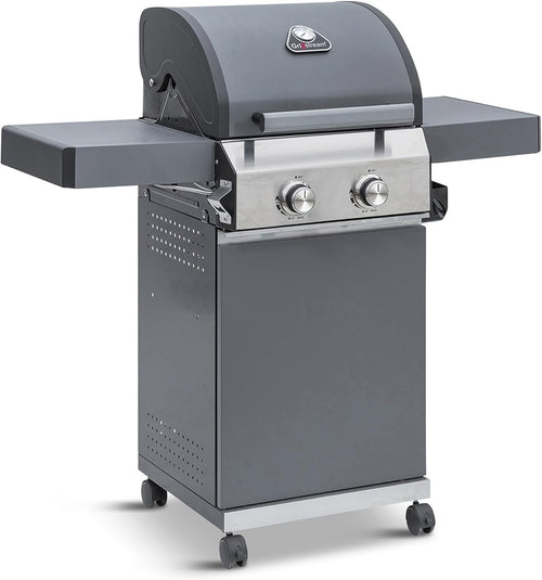 Hybrid 2 Burner Gas & Charcoal BBQ Grill Freestanding with Griddle & Wheels