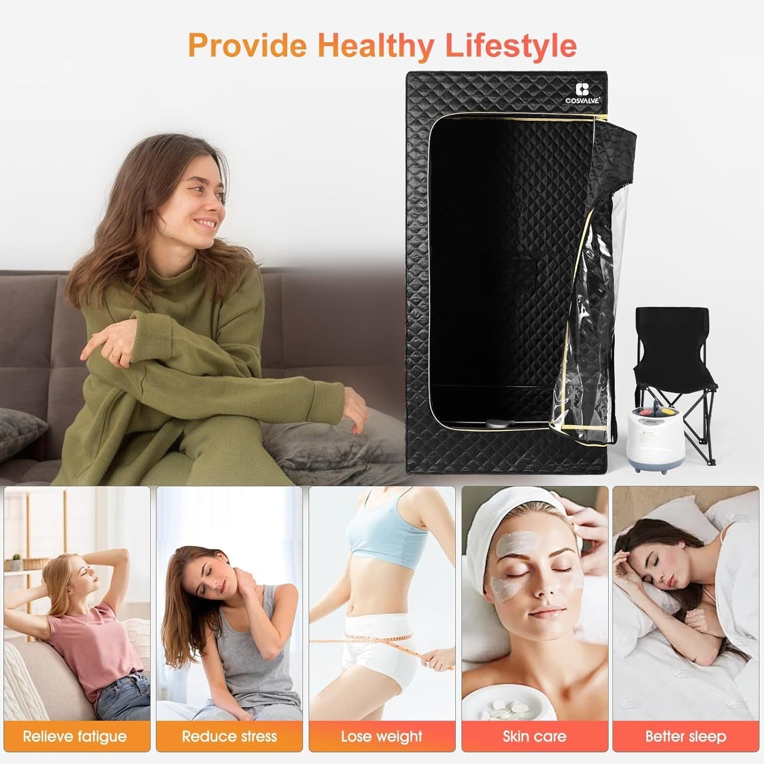 Full Size Portable Steam Sauna Home Spa Box 4L 1600W Fast Heat 16-Level Detox