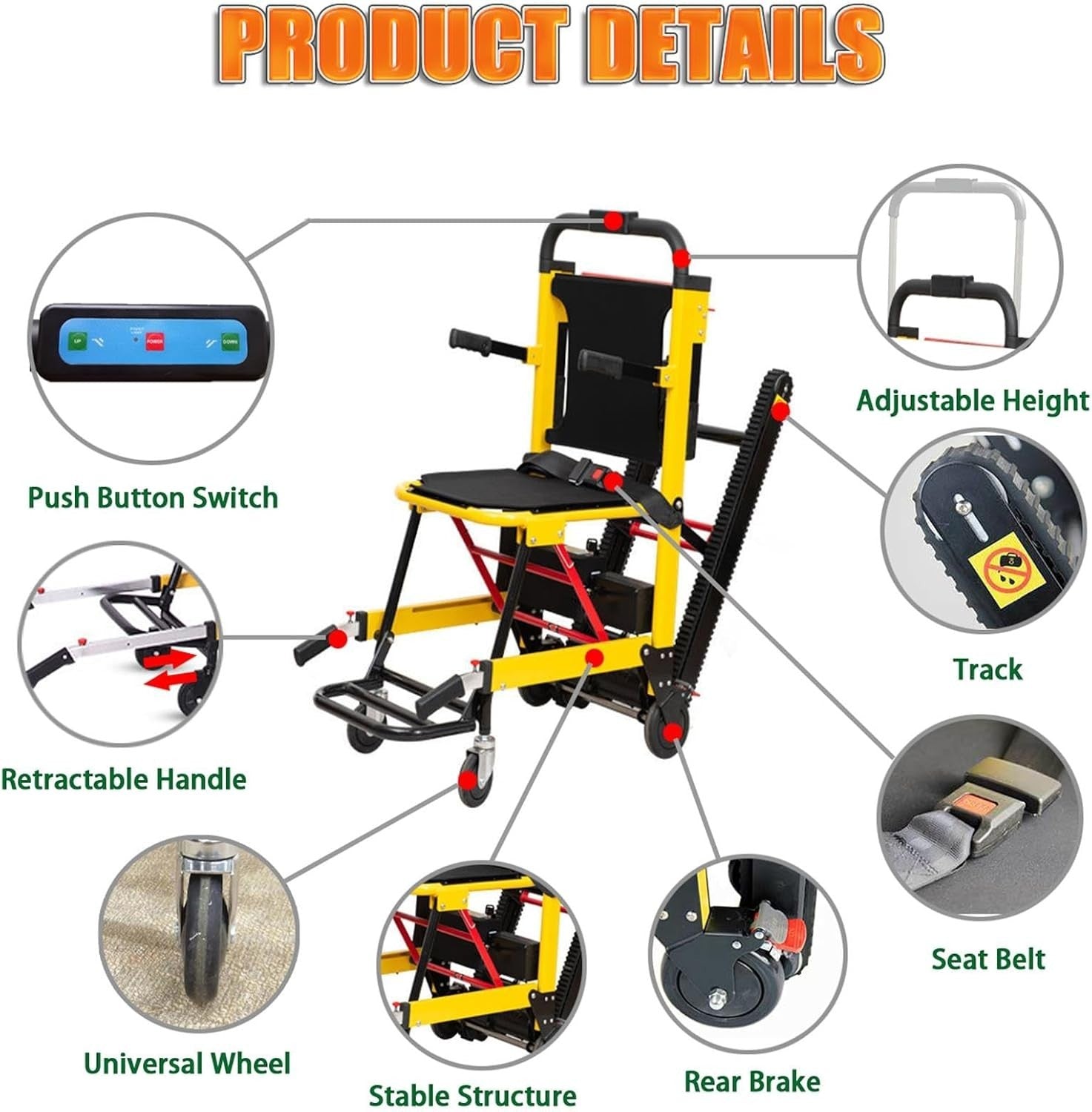 Electric Crawler Stair Climber Chair Foldable Portable Lift Mobility Aid 160kg