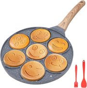 Smiley Face Pancake Pan 26cm Non Stick 7 Hole Mini Pancake Maker Induction Black