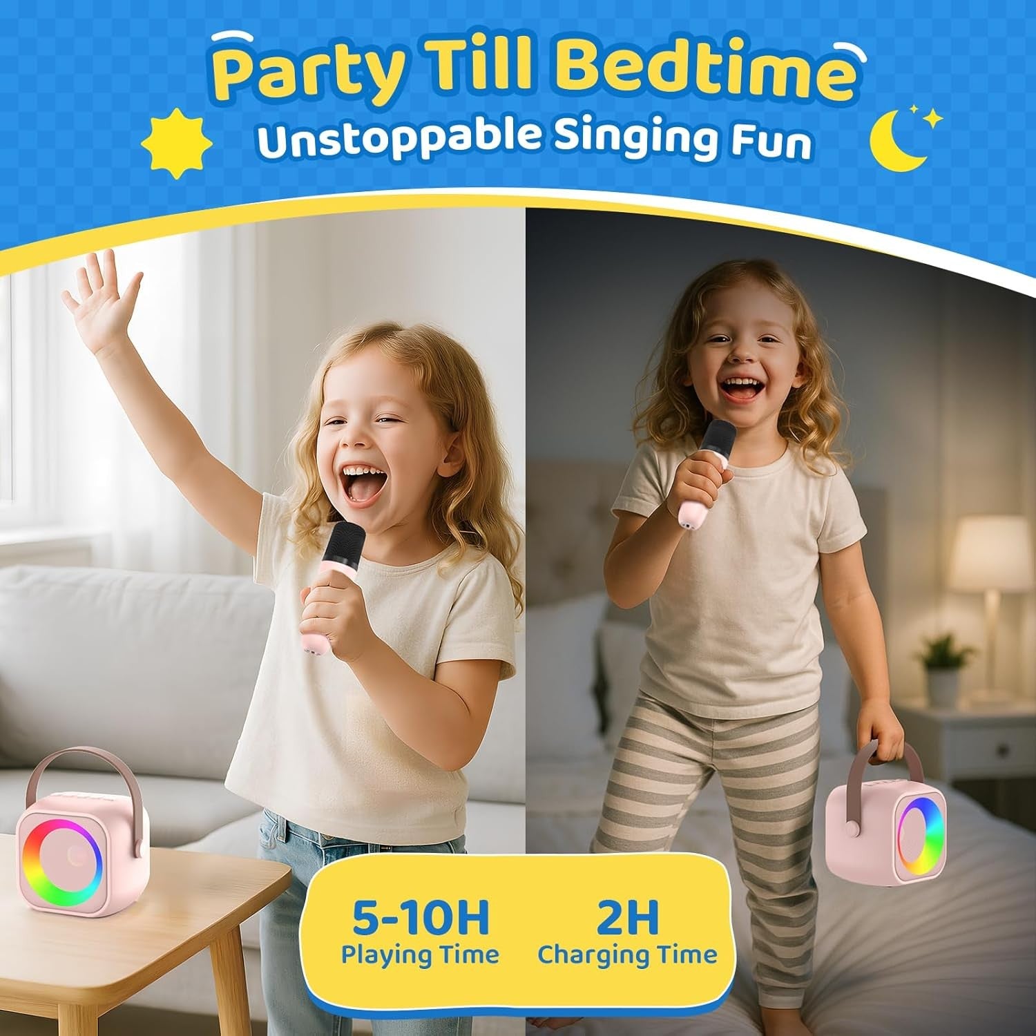 Kids Karaoke Machine with 2 Microphones RGB Bluetooth Speaker