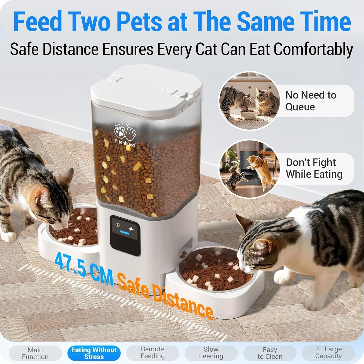 Automatic Cat Feeder 2 Cats WiFi App Control 7L Dual Bowl Alexa Feed