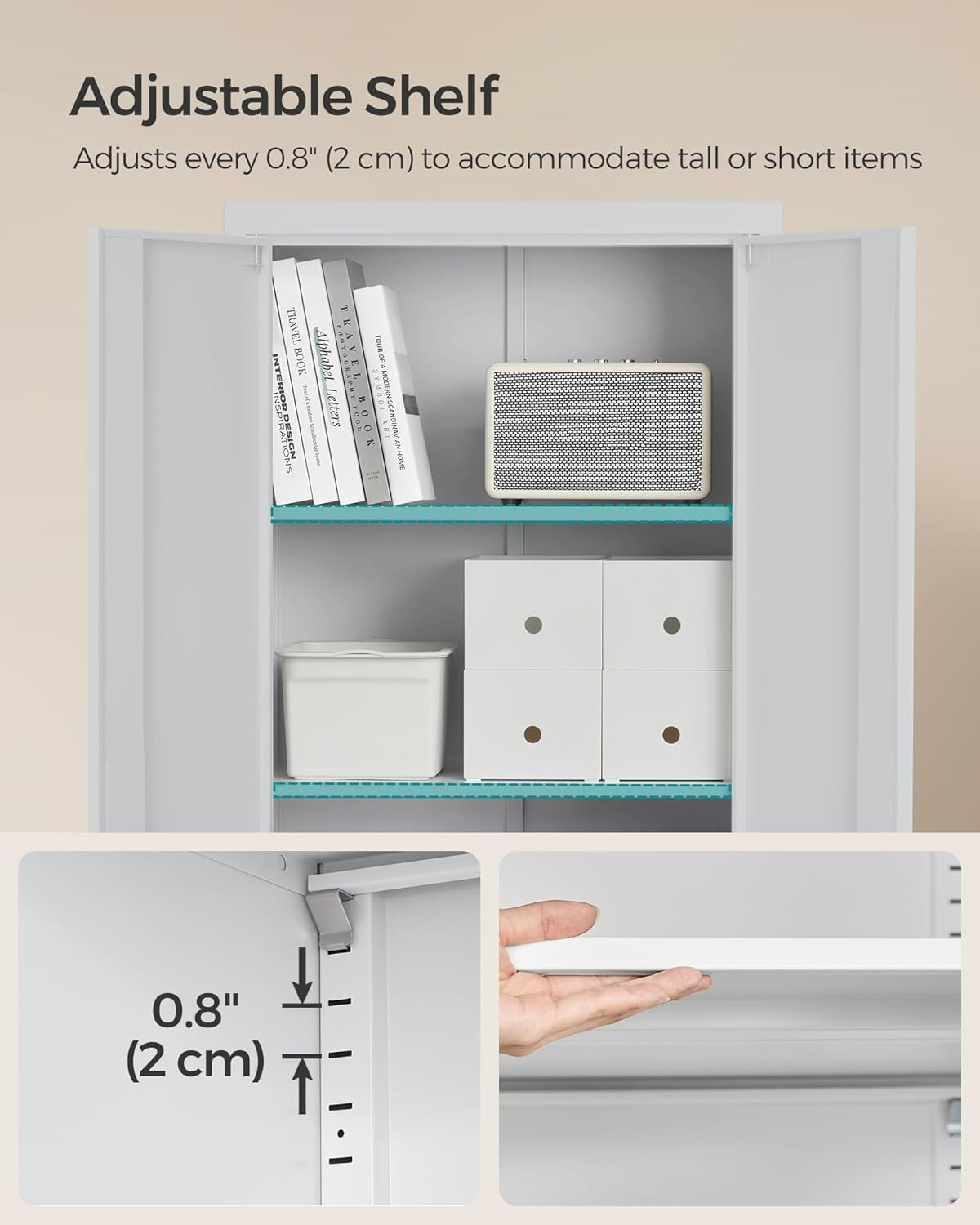 Metal Lockable Storage Cabinet 5 Shelf Steel Cupboard for Office Garage