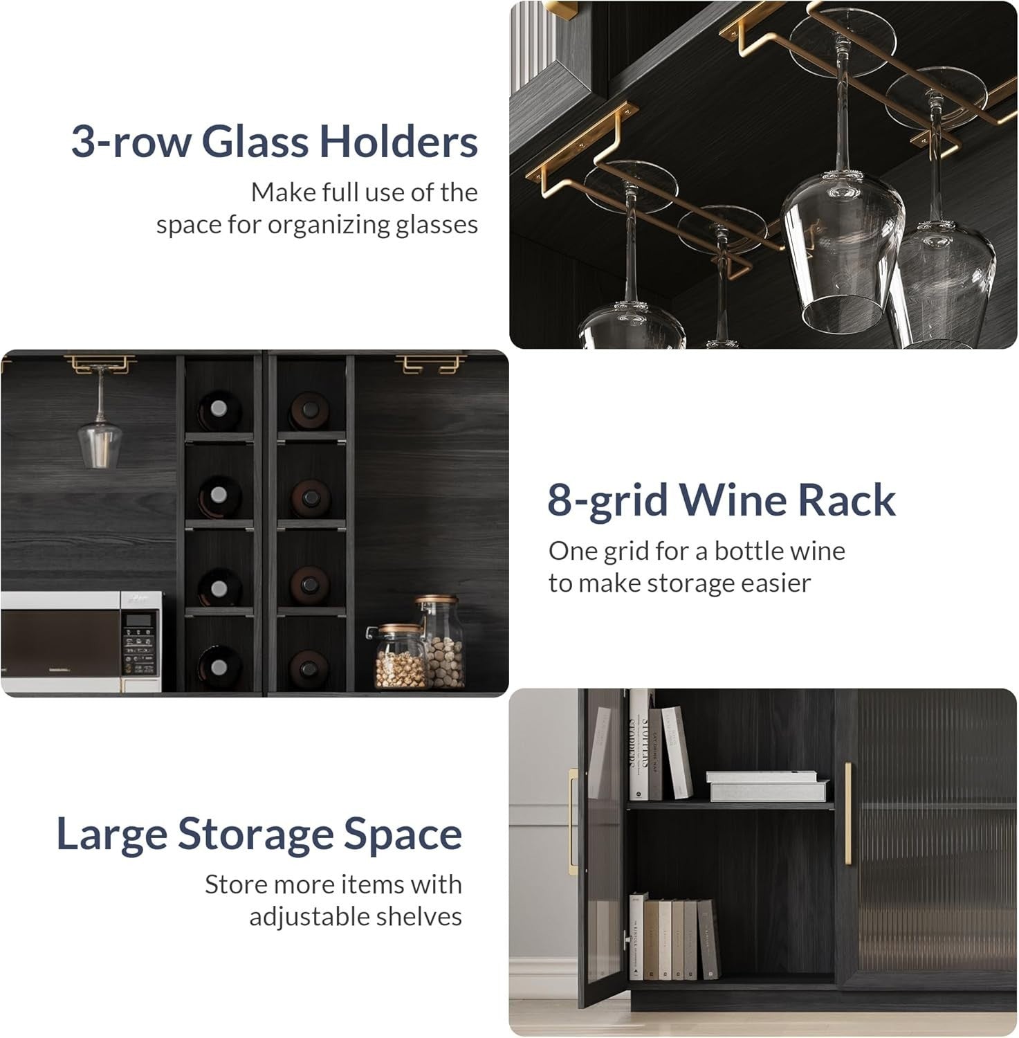 72" Wine Bar Cabinet with Hutch, Power Outlet, Storage Shelves & Glass Rack