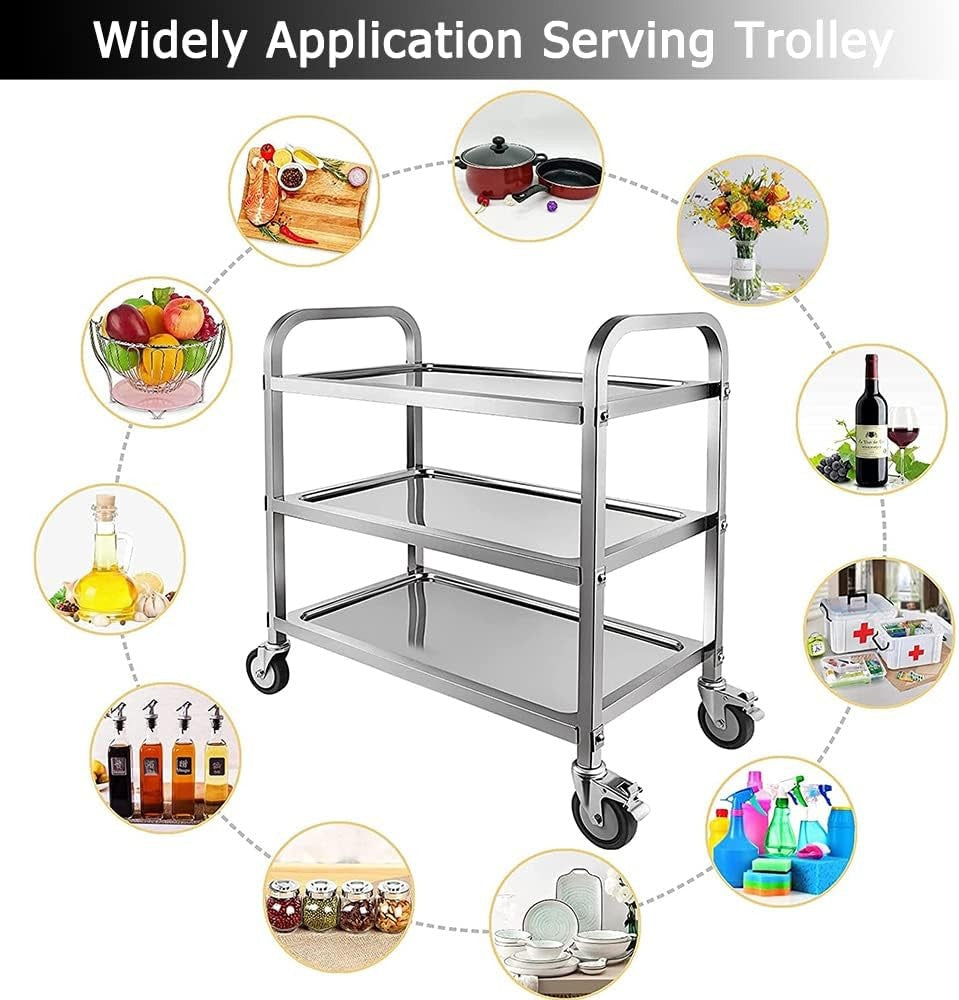 3 Tier Stainless Steel Catering Trolley on Wheels Heavy Duty Utility Cart