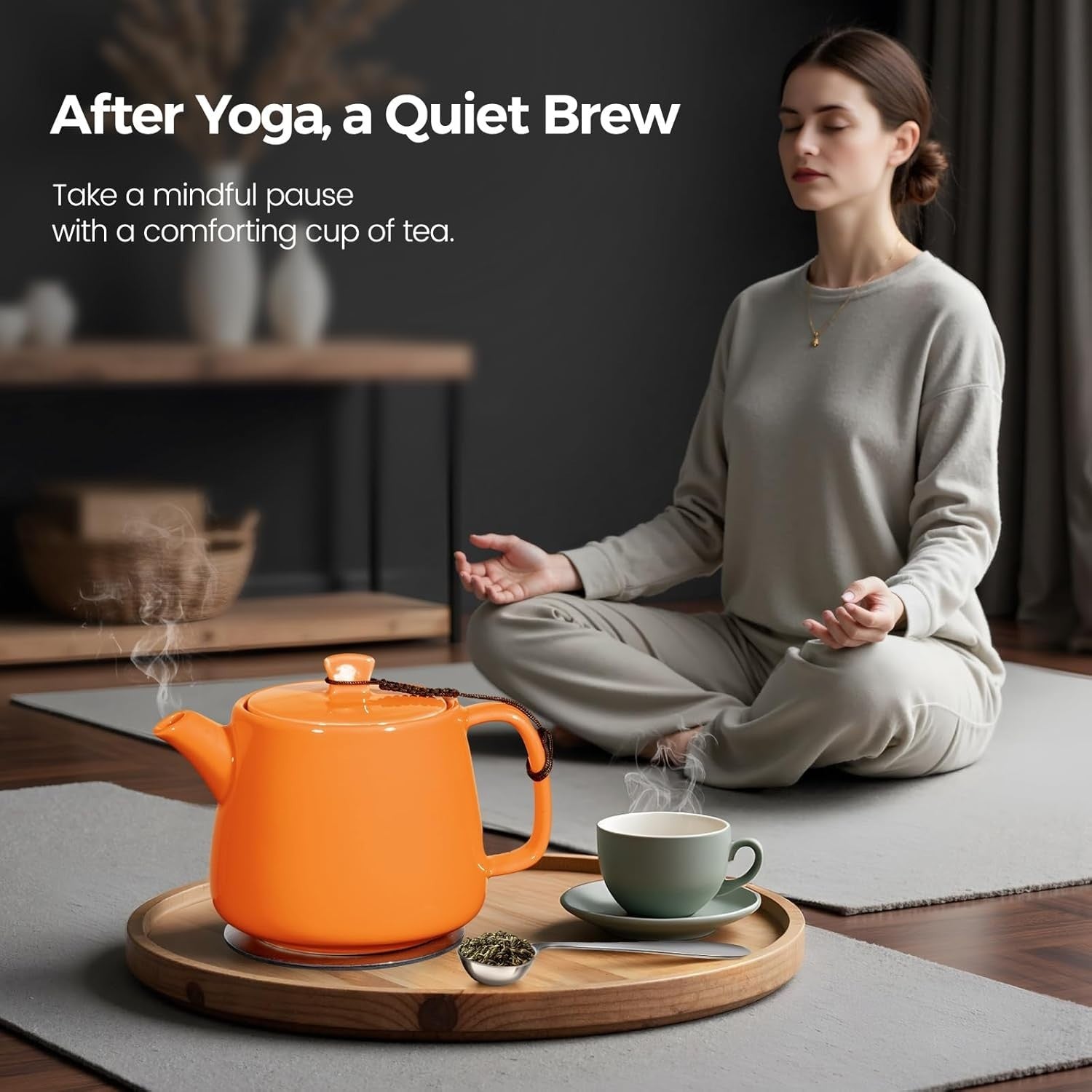 600ml Porcelain Teapot with Infuser Orange Tea Pot Strainer & Coaster