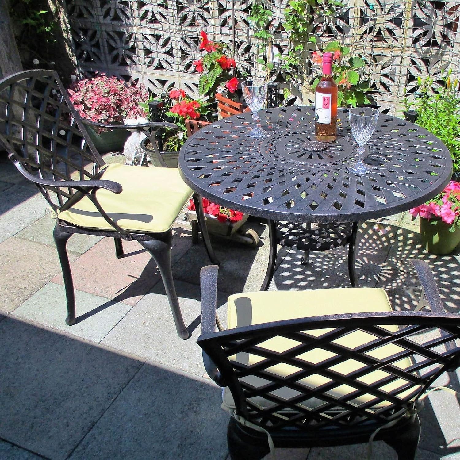 Round Cast Aluminium Garden Table Set 4 Chairs Weatherproof Metal