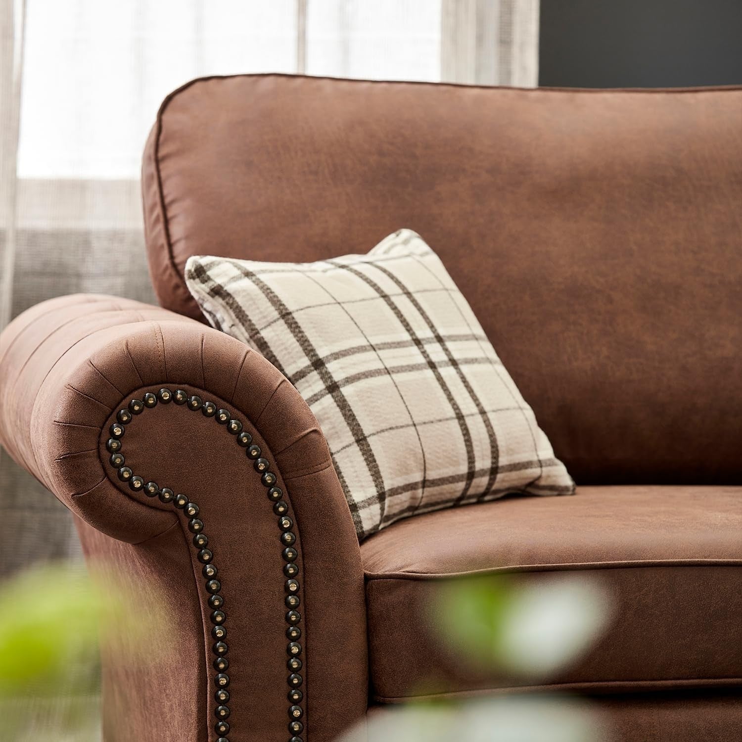 Tan Brown Leather Chesterfield Corner Sofa 5 Seater – Country Style Comfort