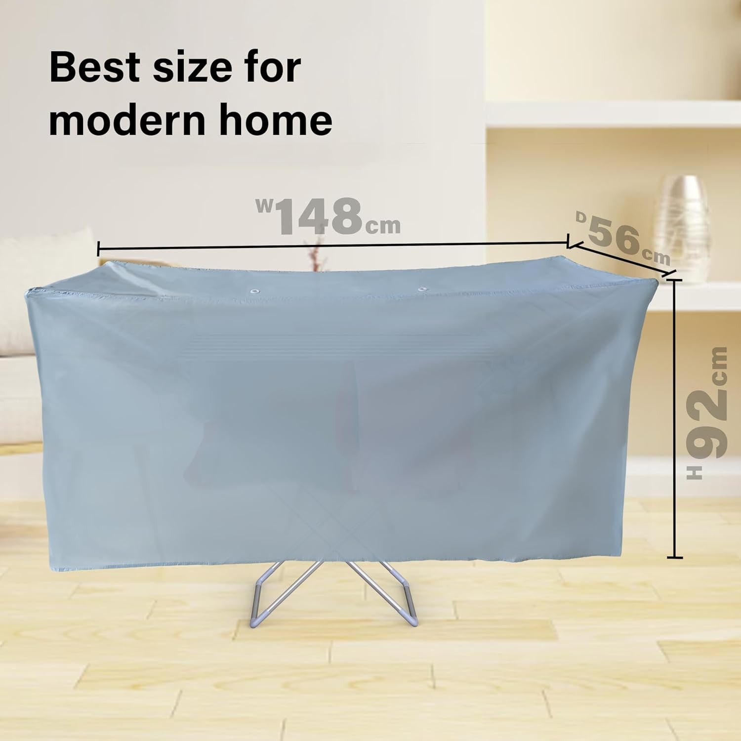 Heated Clothes Airer with Cover Electric Folding Winged Dryer 14m Indoor Rack