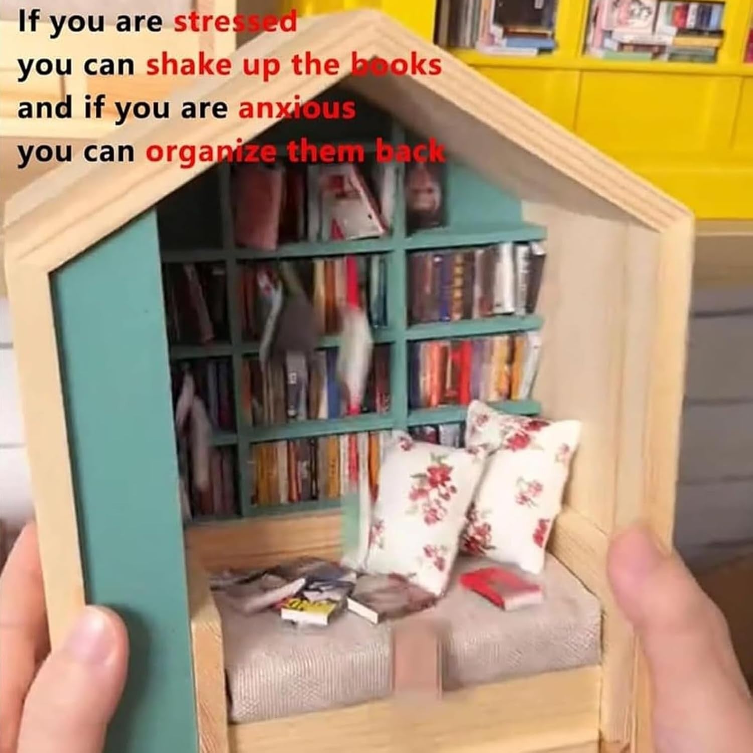 Wooden Mini Bookshelf Stress Reliever Decorative Small Bookcase Nook Shelf