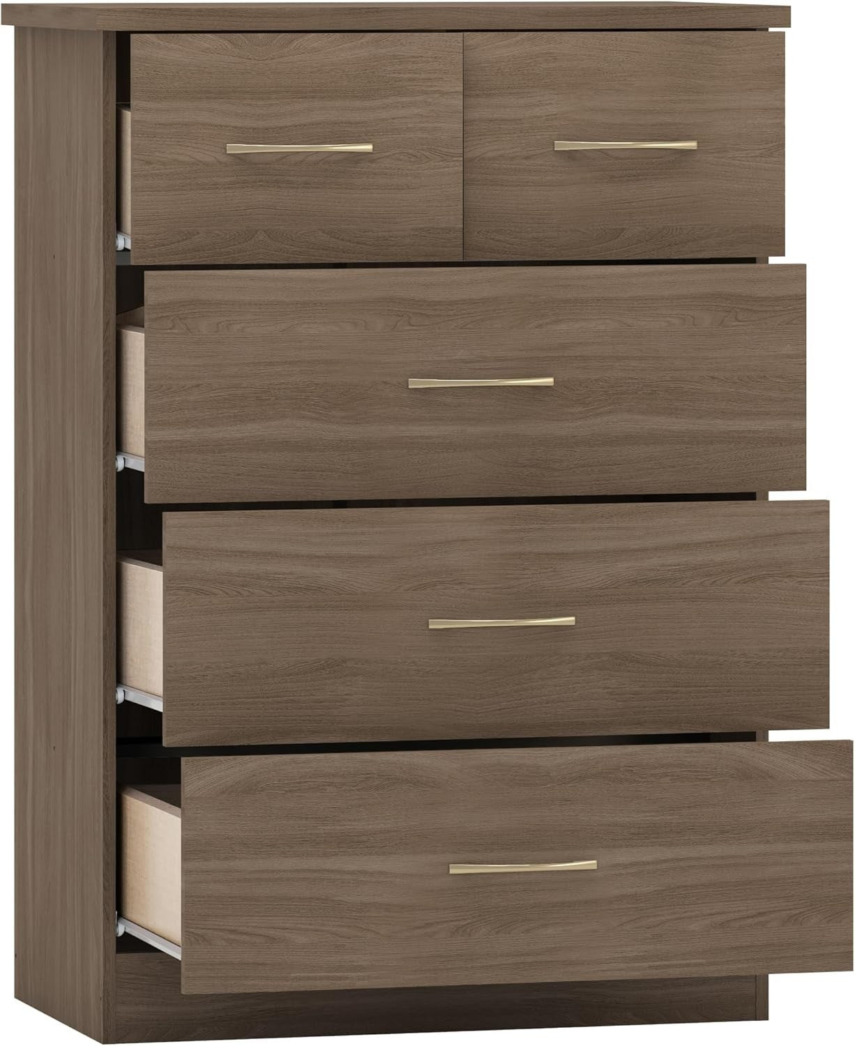 Rustic Oak 5 Drawer Chest of Drawers Tall Slim Bedroom Storage Cabinet