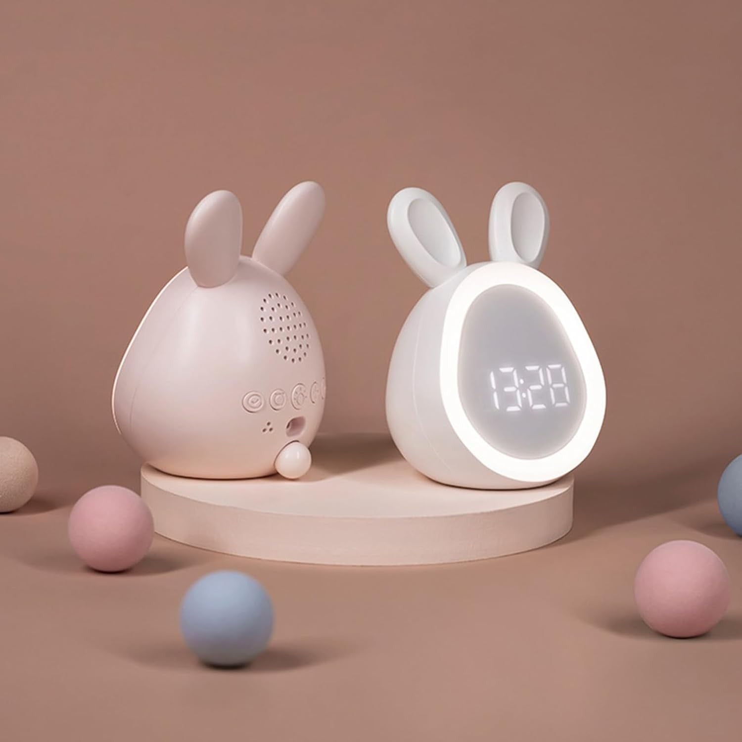 Cute Rabbit Digital Alarm Clock LED Night Light Rechargeable for Heavy Sleepers