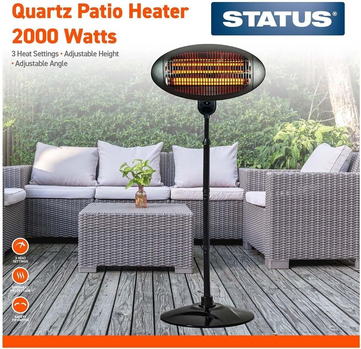 Outdoor Electric Patio Heater 2000W | Adjustable Height | Safe & Instant Heat