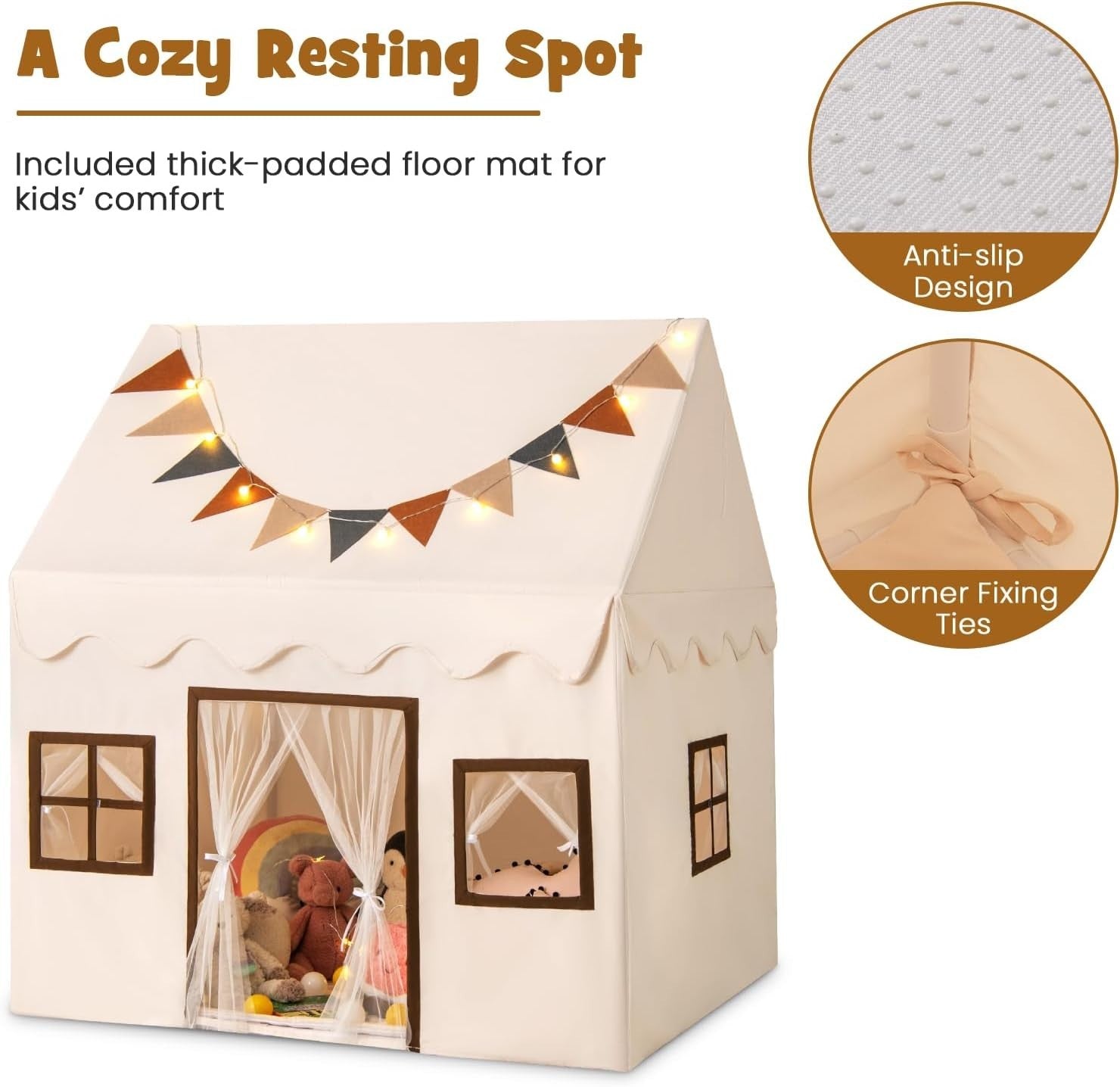 Large Kids Play Tent Castle Indoor Outdoor w Lights Mat Windows