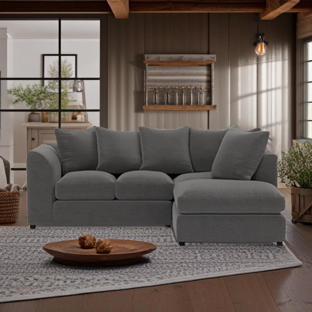 4 Seater L Shape Corner Sofa Right Hand Chenille Grey – Modern & Comfy