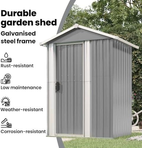 Metal Garden Shed Outdoor Storage with Sliding Door Galvanised Steel Grey